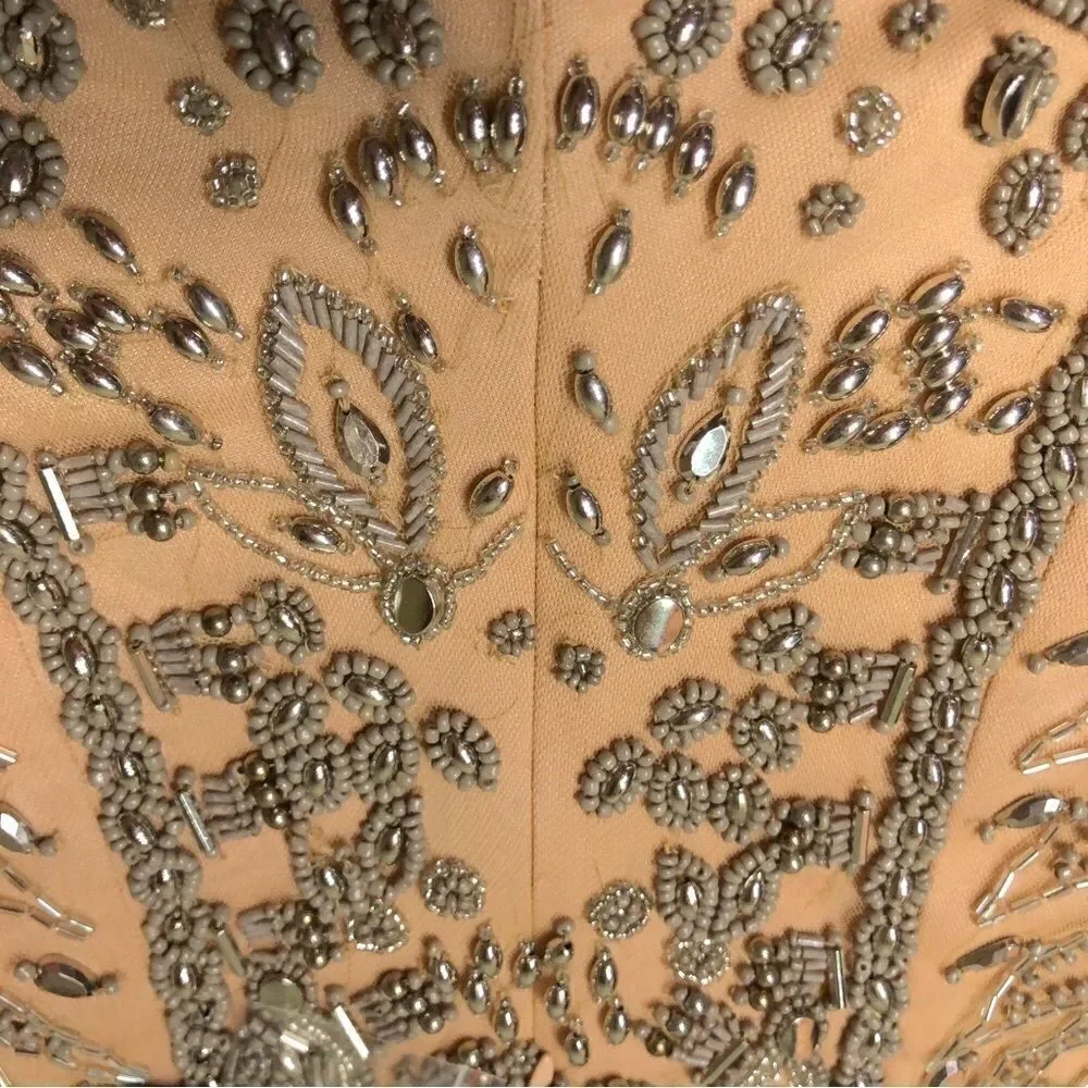 X by NBD Pandora Romper Champagne Allover Beading Plunging Lace Up Festival - Picture 14 of 15